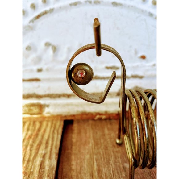 Vintage MCM Brass Coil Letter/bill holder Dog Rhinestone eyes - Picture 5 of 8